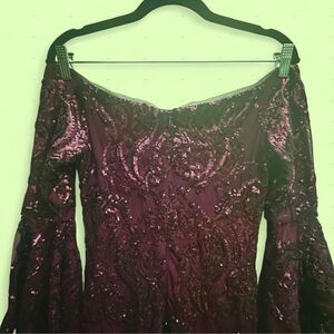 Betsy & Adam Burgundy Sequin Long Sleeve Dress